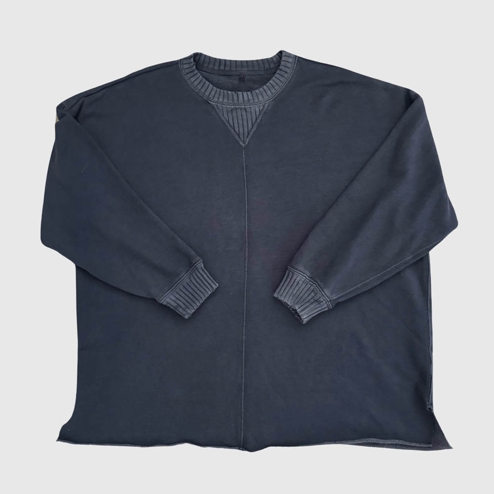 Aerie NEW Crewneck Sweater Size XS Navy Blue Gray Oversized Comfy Waffle Knif